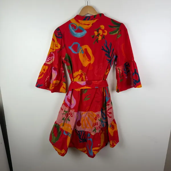 Farm Rio Tropical Fruit Printed Mini‎ Shirt Dress Small Multicolor Belted Resort - Image 6