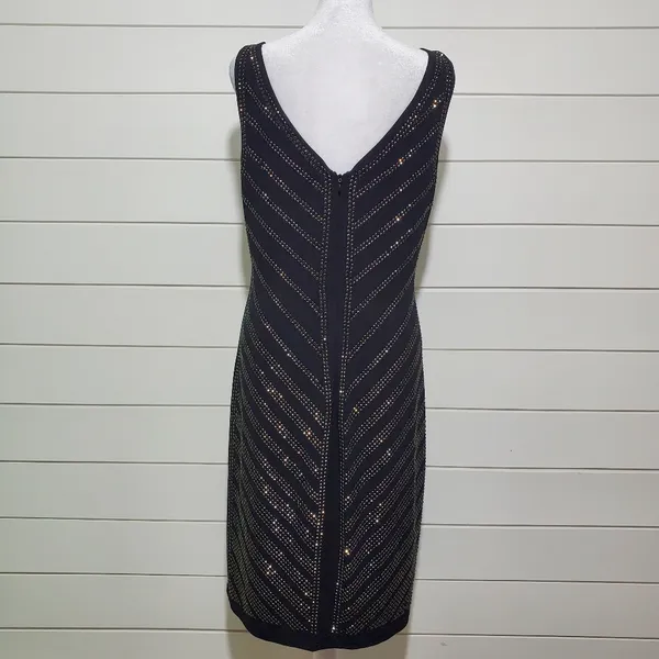 Carmen Marc Valvo Black and Silver Studded Bodycon Dress Size L‎ - Image 2