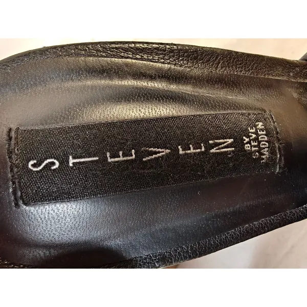 Womens Steve Madden Venue Black Leather Heeled Sandals Size 6M - Image 4