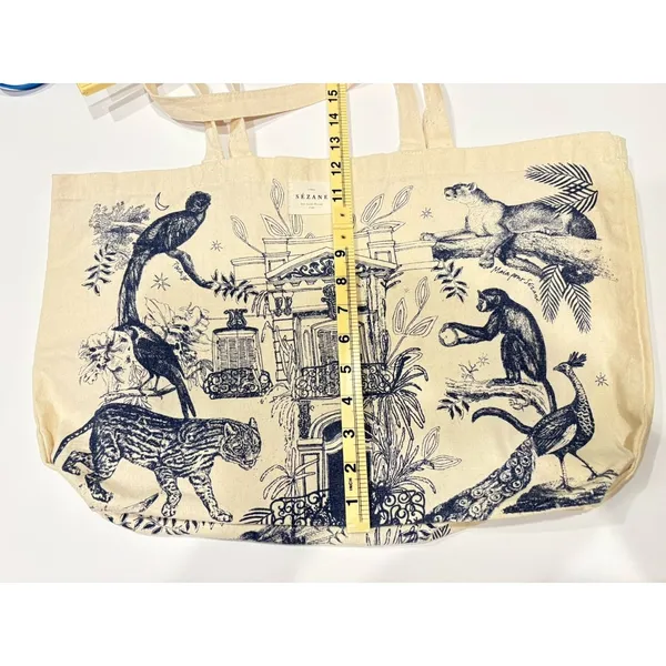 Sézane Paris Canvas Tote Bag Maria Pour Blue Illustrated Paradiso Jungle Print - Image 5