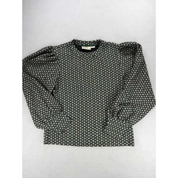 Maeve by Anthropologie Green Geometric Knit Puff Sleeve Mock Neck Top Medium - Image 10