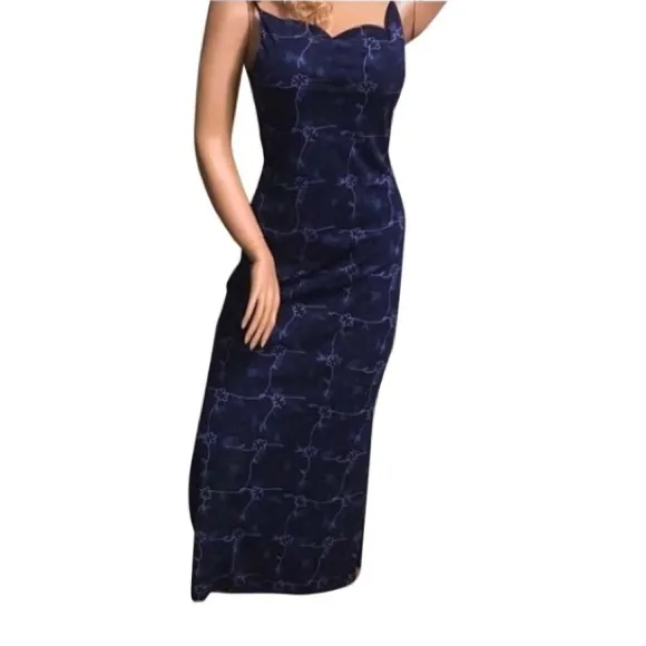 Jonathan Martin Navy Blue Floral Midi Dress | Spaghetti Strap Size M - Image 2
