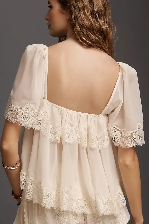 For Love and Lemons Juniper Set Cream lace blouse and shorts set with florSmall NWT For Love and Lemons Juniper Set Cream lace blouse and shorts set Size Small NWT - Image 6
