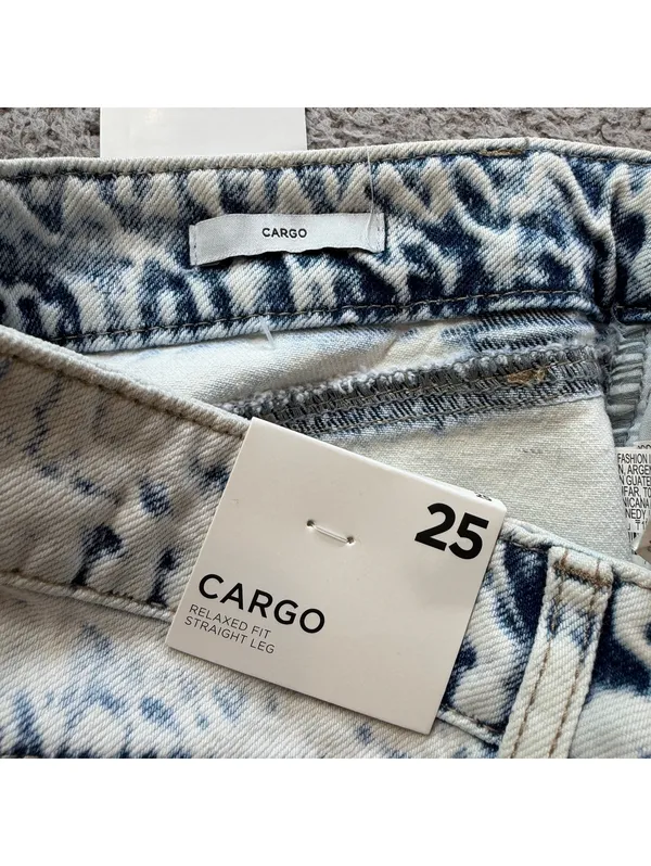 Forever 21 Premium Denim Cargo Jeans 25 Women Light Relaxed Fit Baggy Wide Y2K - Image 7