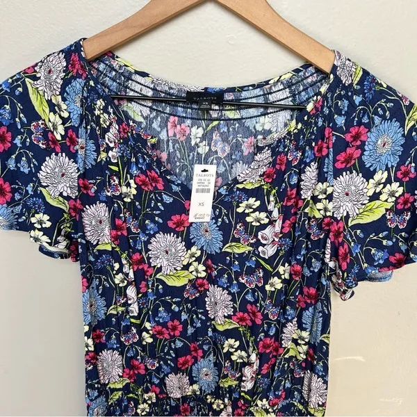 Talbots NWT Floral Short Sleeve Midi Dress Blue Pink Lightweight Summer Dress XS - Image 2
