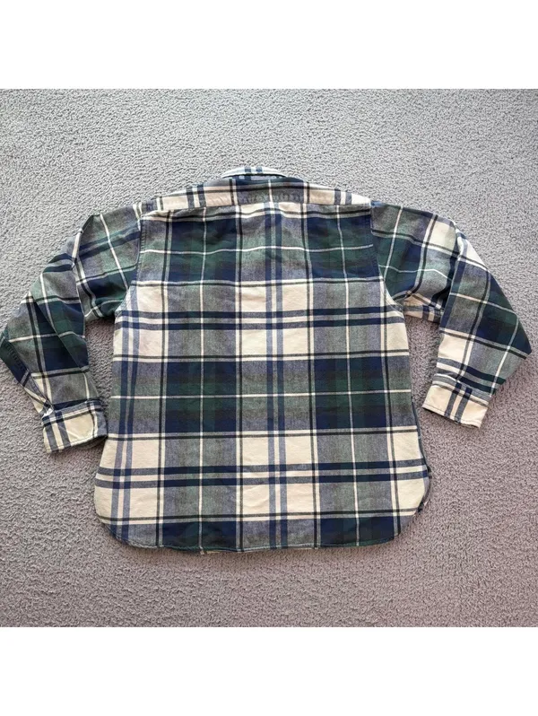 Vintage L.L. Bean Plaid Flannel Shirt Green Blue Chamois Button Up Womens Medium - Image 2