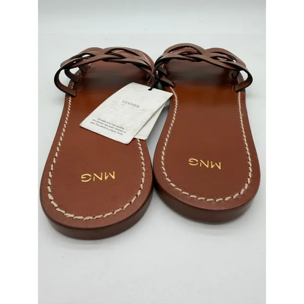 MNG Mango Brown Leather Intertwined Strap Sandals Casual Everyday EU 39 US 8.5 - Image 6