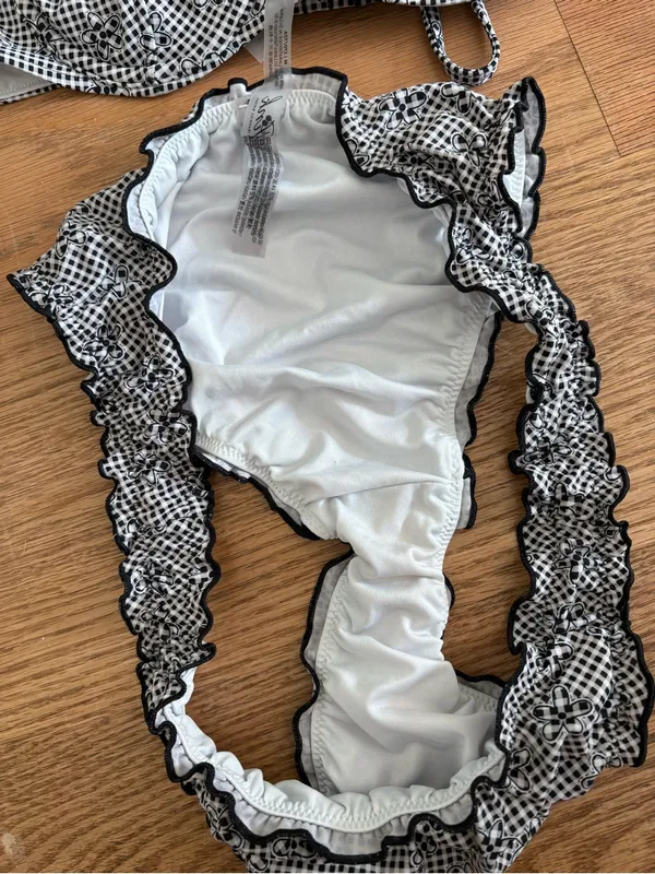 Frankie's Bikinis Black & White Gingham Ruffle Bikini Set - Image 2
