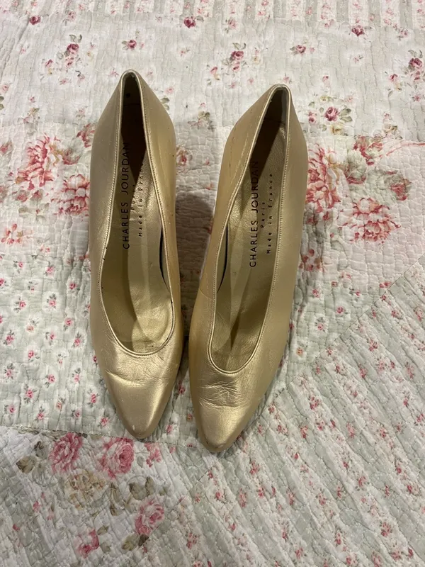 Charles Jourdan Metallic Gold Leather High Heel Pumps - Image 2