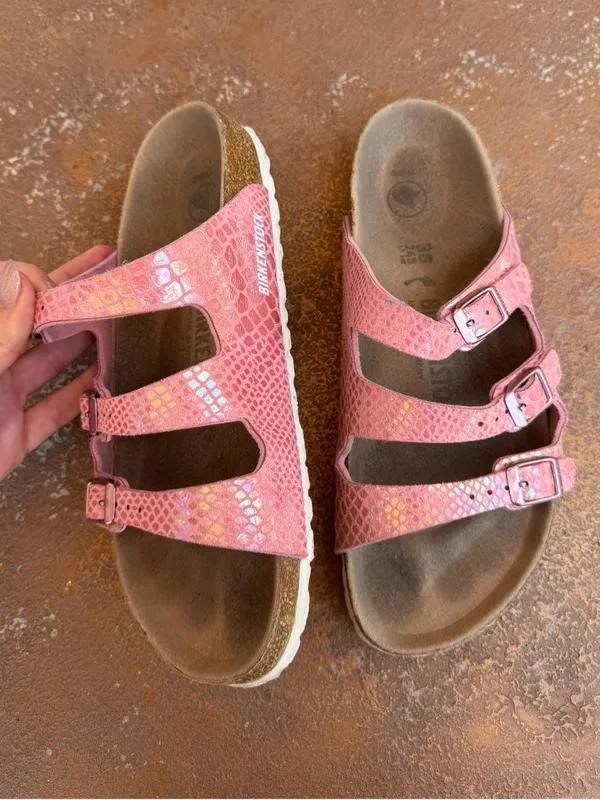 Birkenstock pink snakeskin 3 strap sandals sz 38/7.5 #summer #beach #retro - Image 4