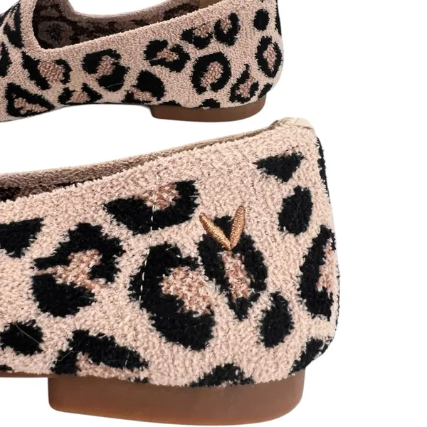 Vivaia Squared Toe Terry Knit Loafers Leopard Print Flat Comfy Shoe - Image 4