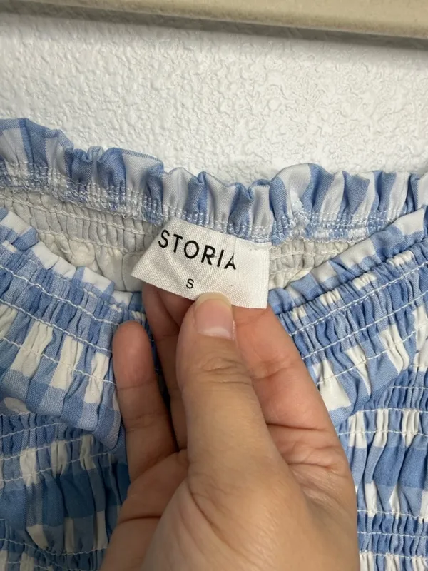 Storia Gingham Crop Top Blue White S - Image 3