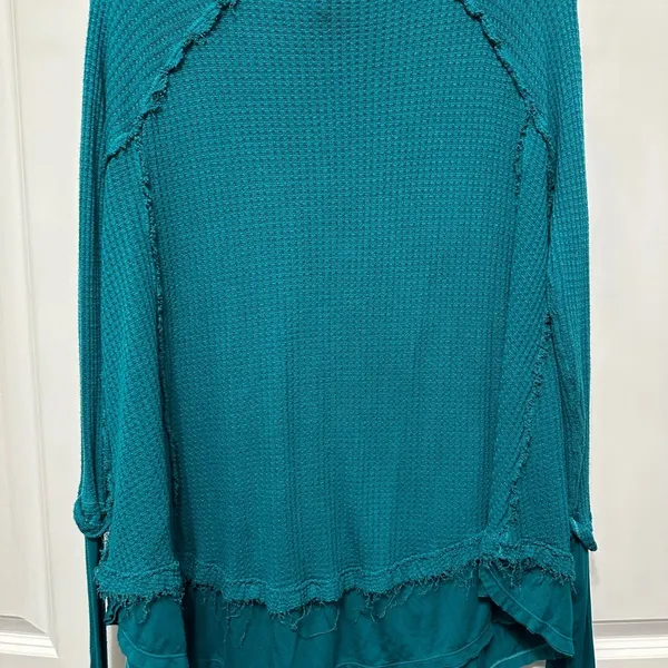 We The Free Teal Waffle Knit Long Sleeve Thumbhole Shirt Top‎ - Image 3