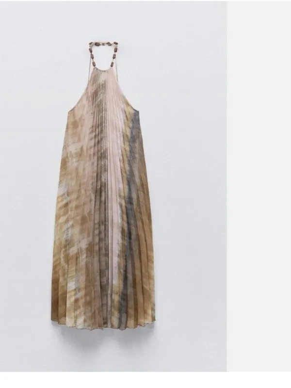 Nwot Zara Women Tie Dye Pleated Halter Dress Multicolored Sz Xs 3666/096 - Image 5