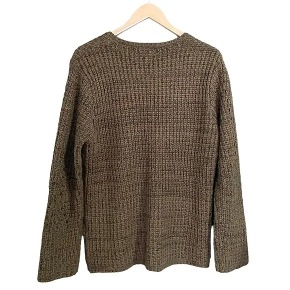 John + Jenn Constance Sweater M Olive Green V Neck Open Knit Oversized Revolve - Image 3