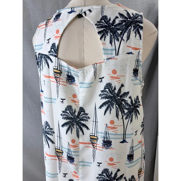 Fairhope Palm Tree‎ Sailboat Print Sleeveless Maxi Dress Pockets L Summer Resort - Image 7
