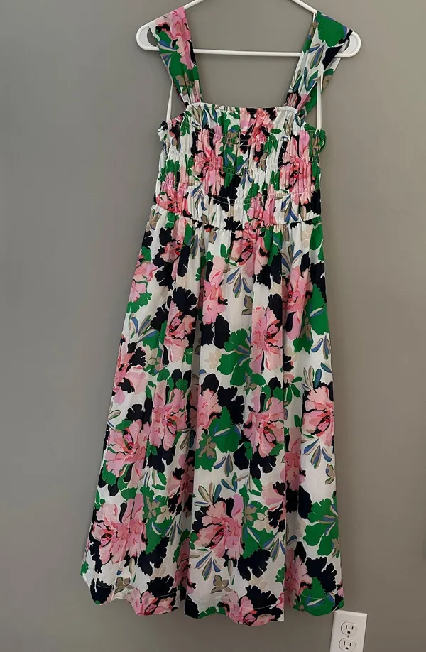 Tommy Hilfiger Isla Floral Sleeveless Midi Dress Size 6 Ivory Bloom Smocked - Image 2