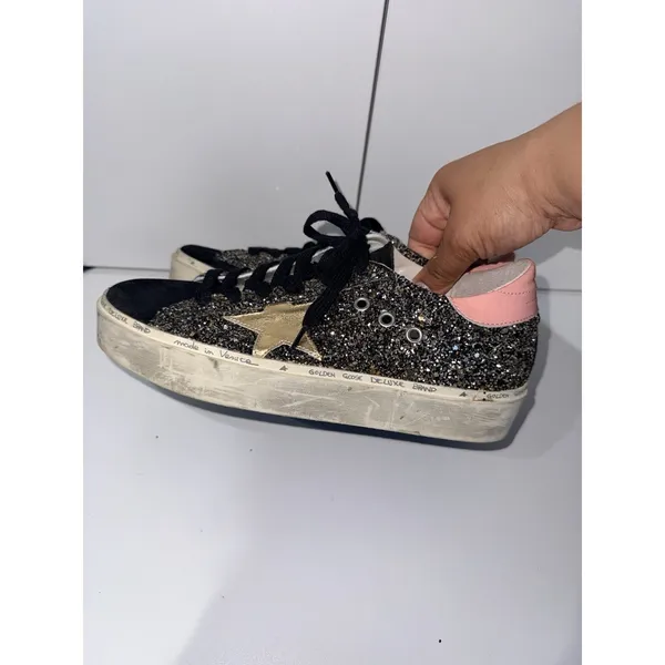 GOLDEN GOOSE Hi Star Glitter Star Black Pink Gold White‎ Women's Sneakers Sz 38 - Image 3