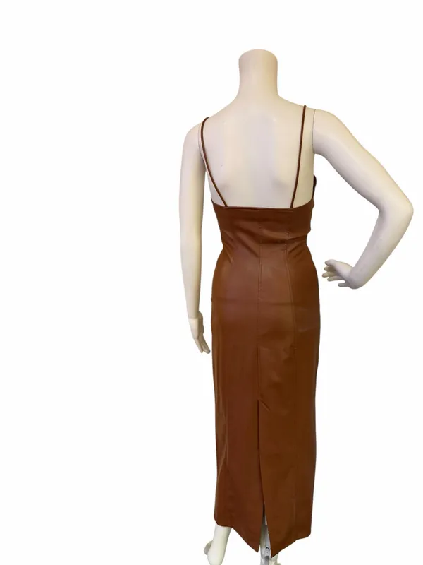 Zara Blogger Strapless Faux Leather Brown Maxi Dress - Image 8