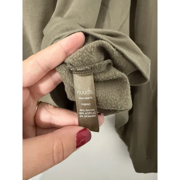 Nuuds Long Sleeve Crewneck Cropped Sweatshirt Olive Green Lg Lounge Soft Rayon - Image 3