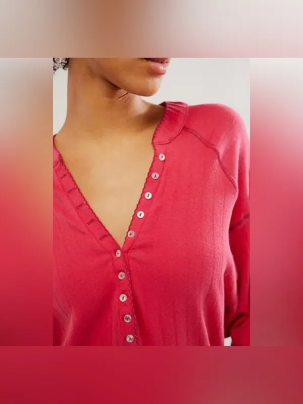 NWOT Free People FP Intimately Coffee Chat Pullover - raspberry wine pink - M - Image 6