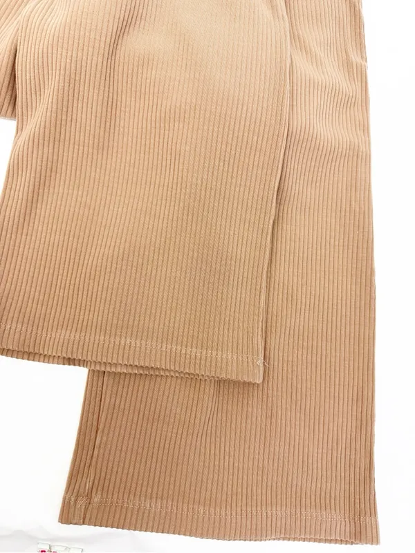 Reformation Whitney Ribbed Wide Leg Lounge Pant Tan - Image 7