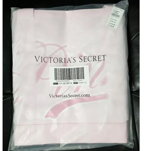 VS Victoria's Secret PINK Canvas Tote Bag Pink Gossip & White NEW - Image 3
