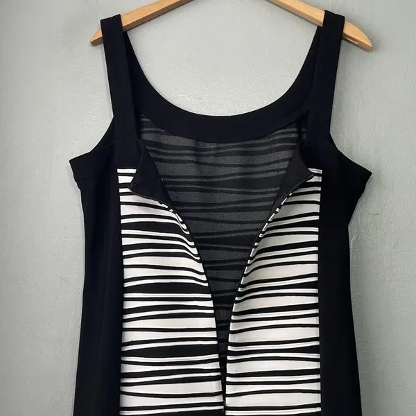 R&M Richards Sheath Dress Size 12 Black White Ponte Sleeveless Corpcore Classic - Image 6