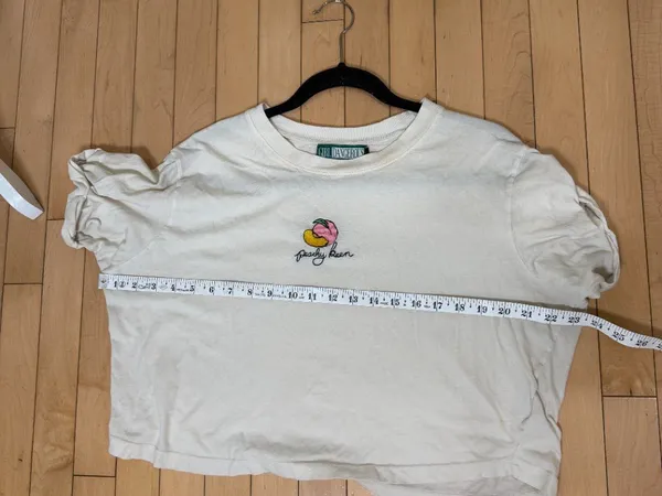 Peachy Keen Boxy Cropped Oversized Embroidered Graphic Tee T Shirt Size Large - Image 6