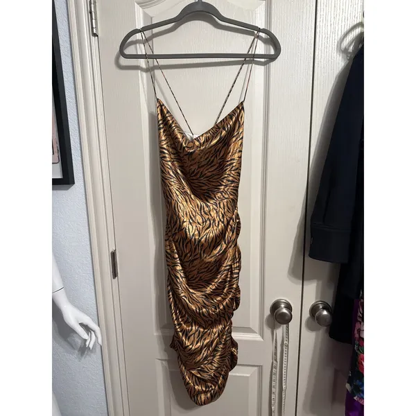 Likely Alessia Tiger Print Ruched Satin Cowl Neck Cocktail Dress Party Night Out - Image 3