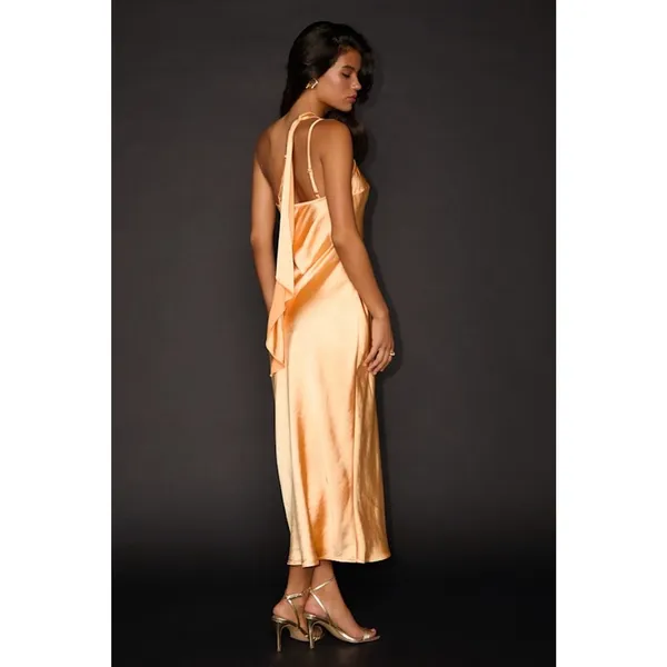Lulus Naima Light Orange Satin One-Shoulder Midi Dress Holiday Gala Extra Large - Image 3