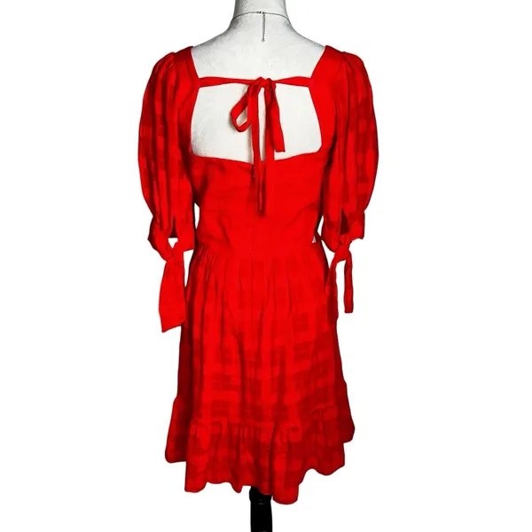 Cinq à Sept Red Puff Sleeve Babydoll Mini Dress M Mediterranean Vacation‎ Resort - Image 3