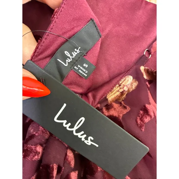 Lulus Effortless Celebration Burgundy Floral Burnout A-Line Dress Resort Small - Image 9