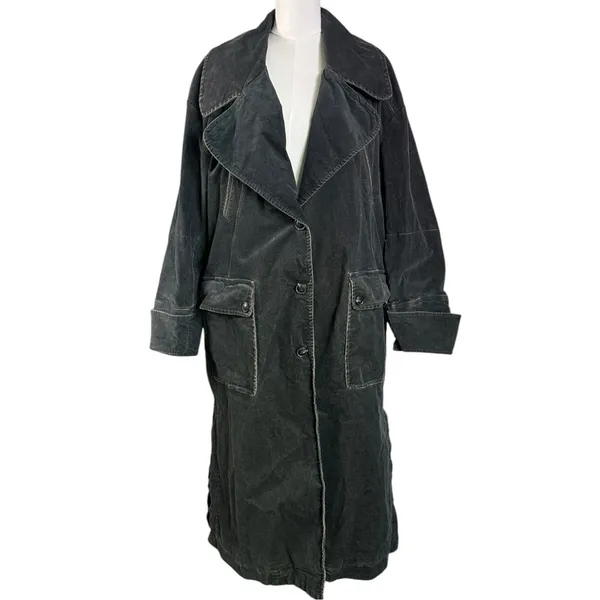 Free People Retro 70s Fox Cord Corduroy Duster Trench Coat Dark Charcoal Medium - Image 10