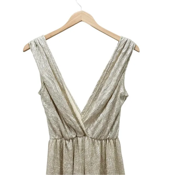 Lulus All that Shimmers is Gold Light Gold Maxi Plunging Neck Dress Size XS - Image 6
