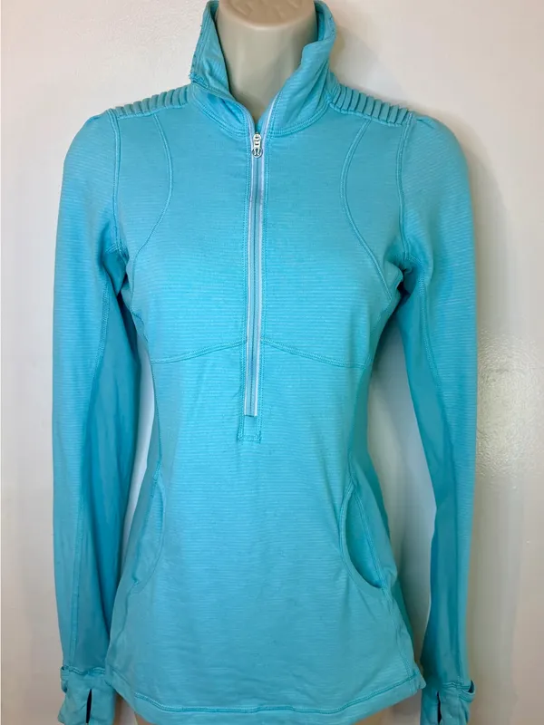 Lululemon Flash Forward Half Zip Size 4 Aqua Blue Thumbholes Reflective Mesh - Image 2