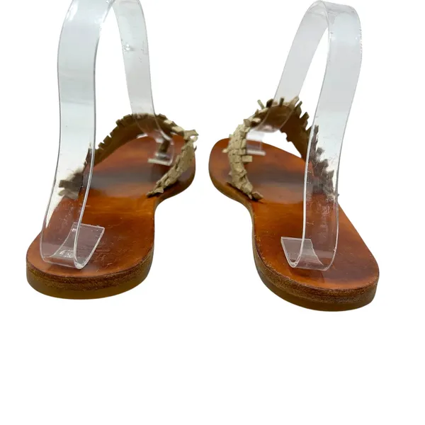 Henry Cuir‎ Slide Sandals Leather Woven Rattan Beaded Tan Brown Size 38 US 8 - Image 6