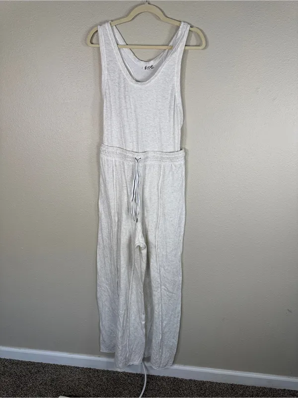 Free People Cream Wait A Minute Jumpsuit Womens M Casual Wide Leg Athleisure - Image 9