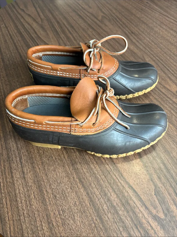 VTG LL Bean Size 7 Two Tone Brown & Black Duck Shoes - Casual Outdoor Loafers - Image 2