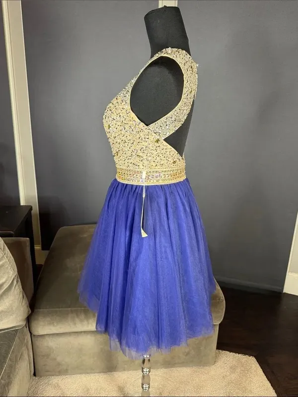 Women’s Embellished Sequin Beaded Bodice Royal Blue Tulle Party Dress Size 2 NWT - Image 6