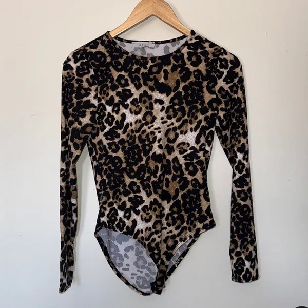 Gaze Leopard Print‎ Long Sleeve Bodysuit Women's Small - Image 5