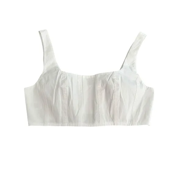 Staud Wells Corset Top Poplin White Cotton Zip‎ Back Sleeveless Bra Sz 0 #GG9-1 - Image 3