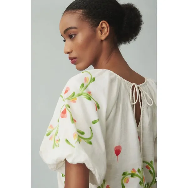 NWT Banjanan‎ Oana Puff Sleeve Top XS Watermelon Wat Artsy Silk Blend Cottage - Image 13