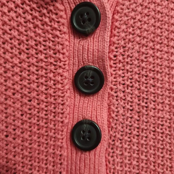 American‎ Eagle Womens Waffle Knit Henley Top Size M Pink Coral Button Front - Image 3
