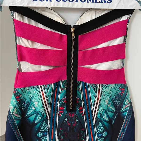 WOW Couture Colorful Printed Bandage Bodycon Strapless Dress - Image 5
