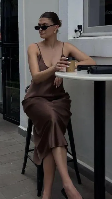 ZARA dress midi maxi satin wedding chocolate brown party cocktail - Image 6