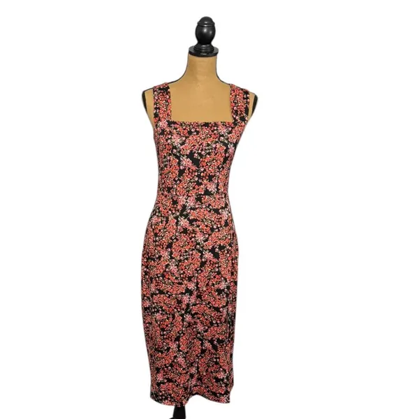 Socialite Floral Midi Dress Womens Medium Dark Romantic Black Side Slit Feminine - Image 2