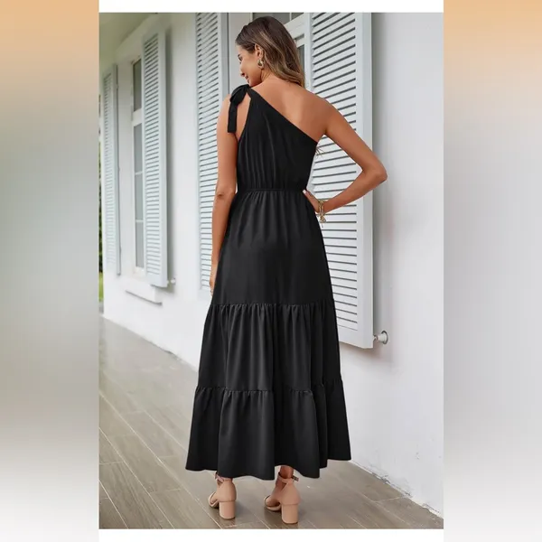 PRETTYGARDEN Chic One-Shoulder Black Maxi Dress - Image 2