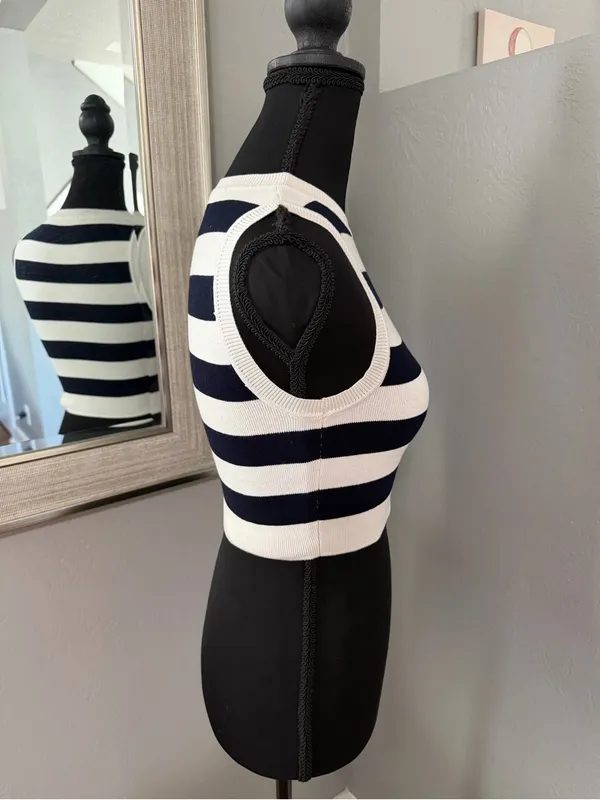 Zara striped sleeveless knit nautical costal chic crop top size small. - Image 5