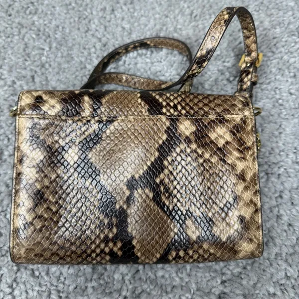Michael Kors Jet Set Snakeskin Embossed Leather Crossbody Bag Brown Gold Tone - Image 2